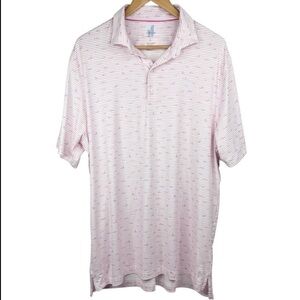 Johnnie-O White & Pink Striped Sun Bathin Print UPF 50 Featherweight Golf Polo L